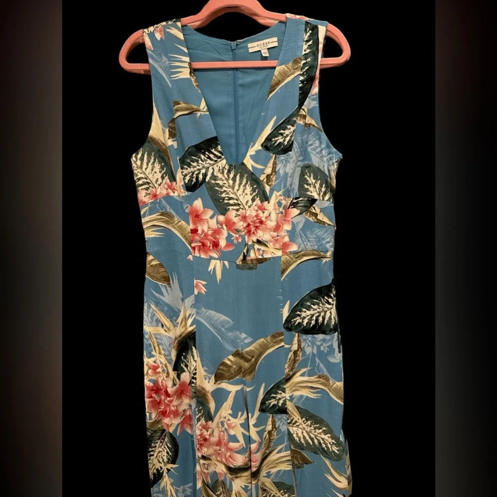 Guess Women's Bombay Jumpsuit Voyager Palm Print Blue‎ - Size 10 NWT